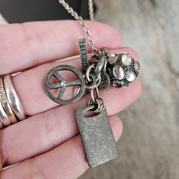 American Eagle Silver Charm Necklace Love Peace Rhinestone Y2K Women's Jewelry - Picture 3 of 4